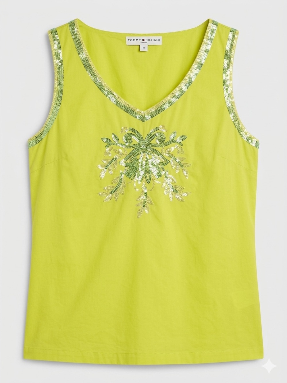 Tommy Hilfiger Neon Lime V-Neck Sequin-Trim Tank